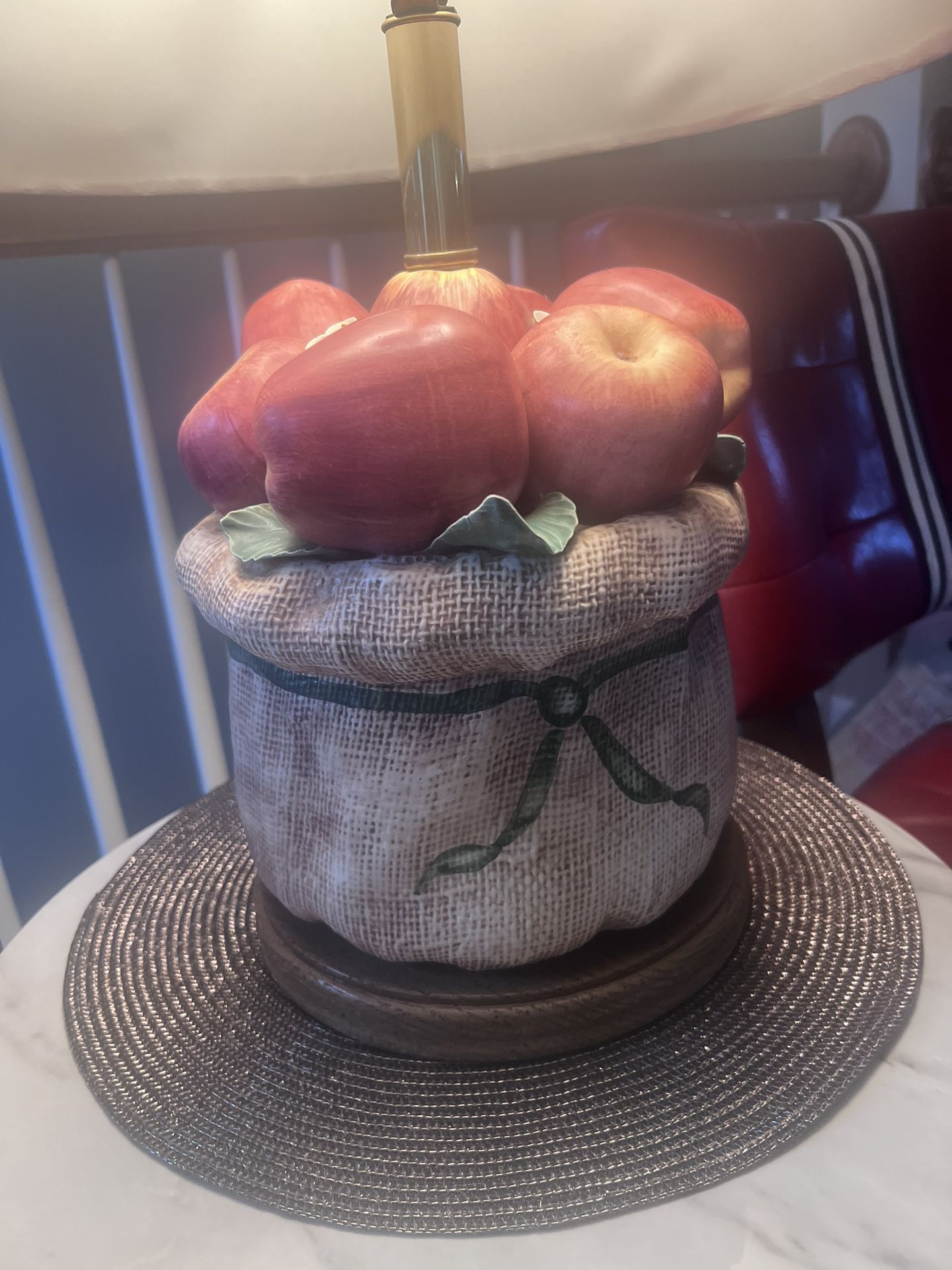 Gumps Porcelain Apples in Burlap Bag Sack Lamp Italian Pottery