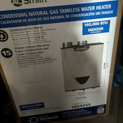 brand New 160 Thousand Btu Natural Gas Tankless Ac Smith, Hot Water Heater