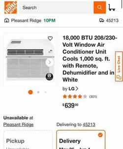 New LG LW1824RD, White 18,000 Window Air Conditioner, 230/208V, 1,000 Sq.Ft. (25' x 40' Room Size)