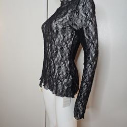 NWT BTFBM Womens Black Long Sleeve Lace Top Size M