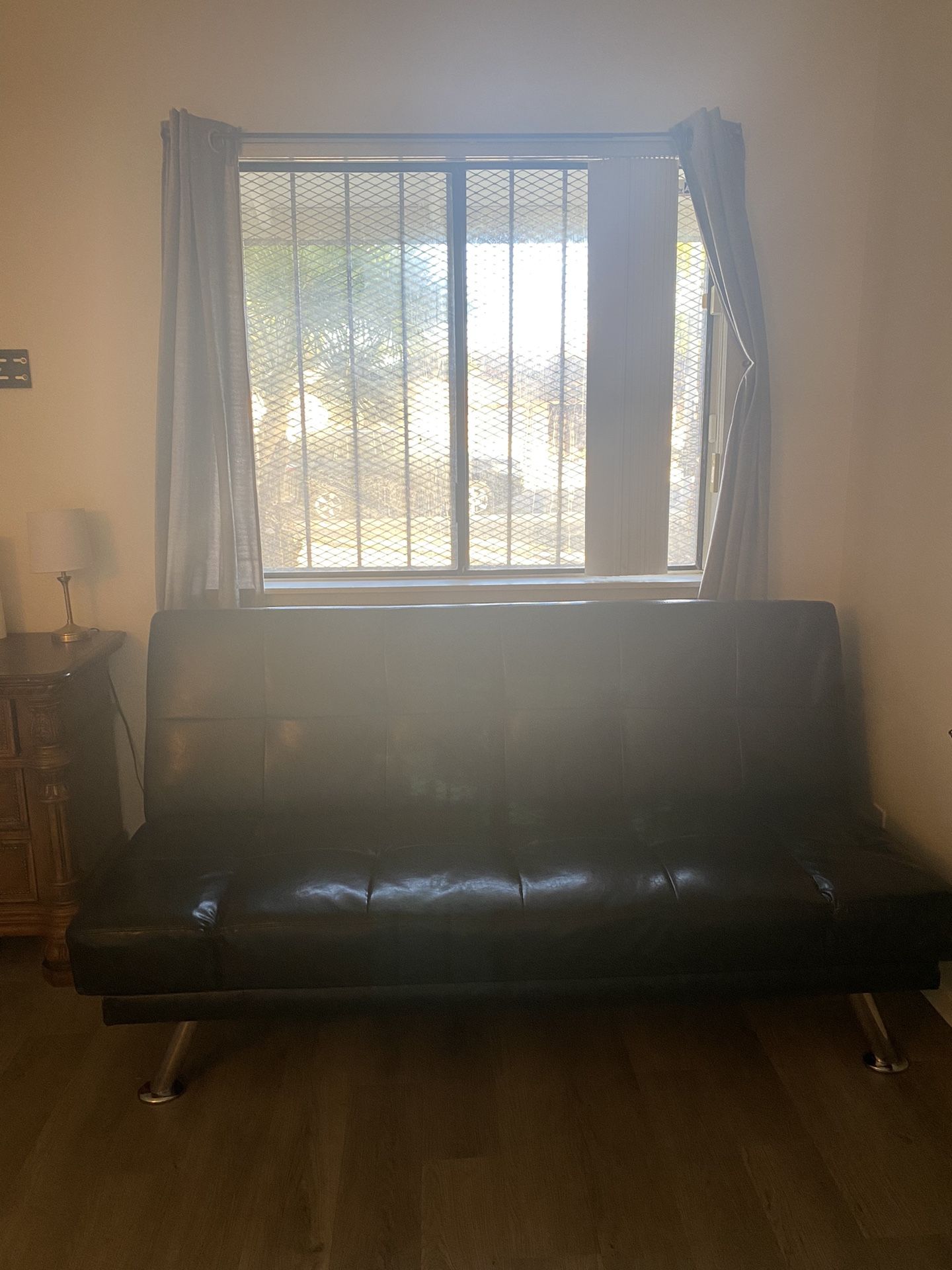 Black Leather Futon - Couch Bed