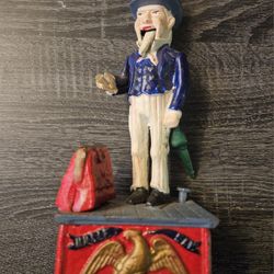 Vintage Uncle Sam Cast Iron Metal Coin Bank
