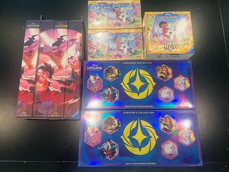 Lorcana curators collection beauty and the best, Hyperia city booster box display and trove, i2i goofy move playmat