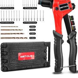 WETOLS Rivet Gun with 120 Pcs Rivets, Hand Riveter Manual Rivet Gun, Pop Rivet Tool Kit with 4 Manua