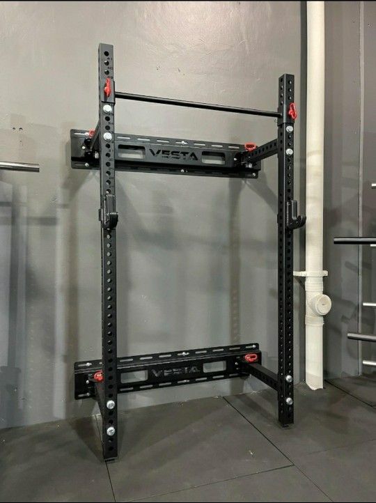 BRAND NEW Folding Squat Rack, Wall Mounted, Olympic Weights, Bumper Plates, Bench Press, Gym Mats, Rubber Flooring, Barbell