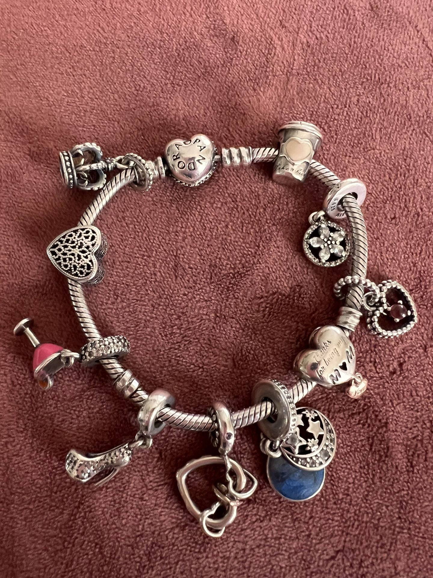 Authentic Pandora Bracelet With 10 Charms