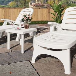 New Patio Chair Set Chaise Lounge, 3 Pieces Patio Furniture 