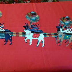 Rare, Gorgeous Wrought-Iron 50's Vintage Santa, Sleigh & Reindeer Candle Holders!