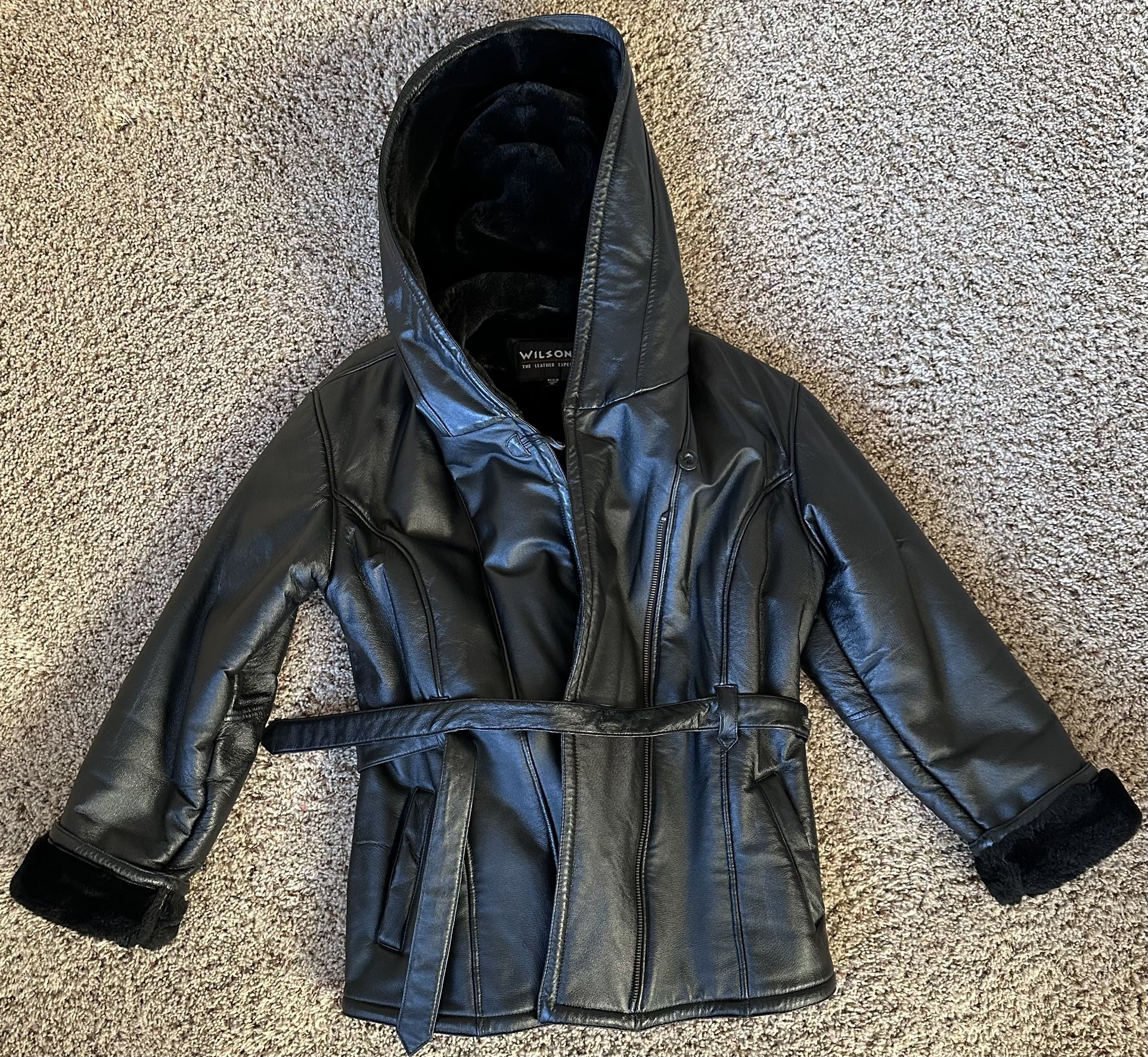 Women’s Leather Heavy Winter Jacket With Hood - XL
