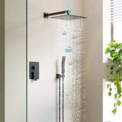 12 inch Matt Black Shower System with Handheld Shower