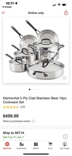KitchenAid 5-Ply Clad Stainless Steel Cookware Set, 10-Piece, Polished  Stainless Steel & Reviews