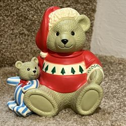 1993 Fraser Collection Plastic Christmas Bear Figurine holding a Teddy Bear