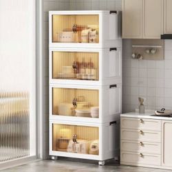 3 Pack Collapsible Storage Cabinet Organizers & Storage Containers w Wheels 