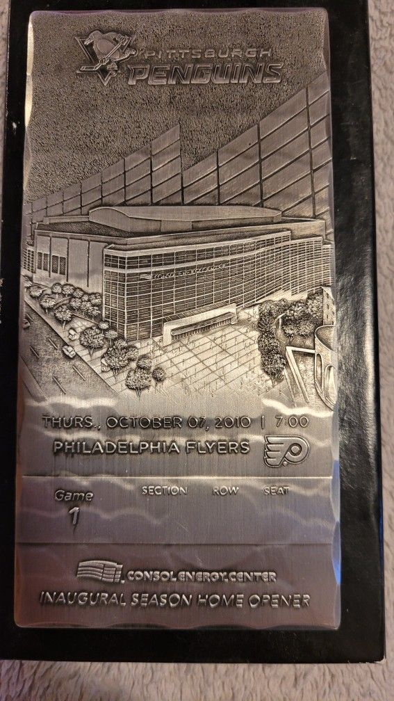 Pittsburgh Penguins Inaugural Season Home Opener Oct 7, 2010 Commemorative Metal Ticket