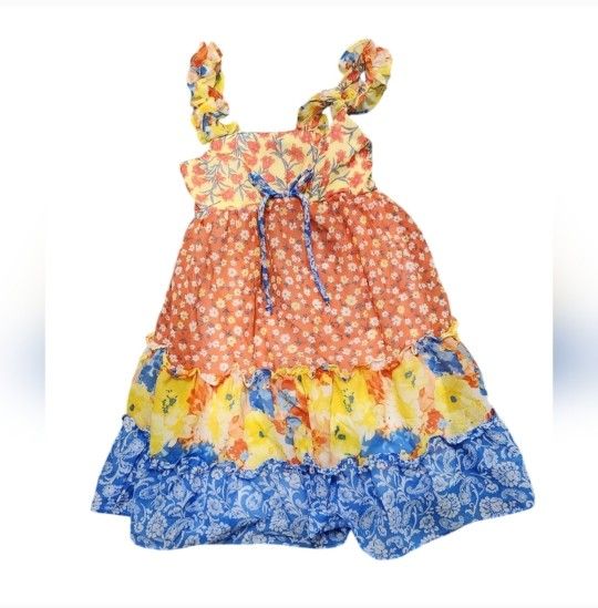 Jona Michelle Size 4T Yellow Orange Blue Ruffle Dress