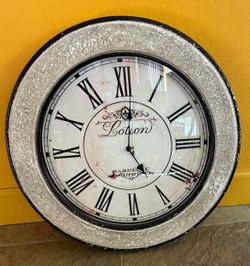 New Large Distressed Cream With Black   Wall Clock. Beautiful!