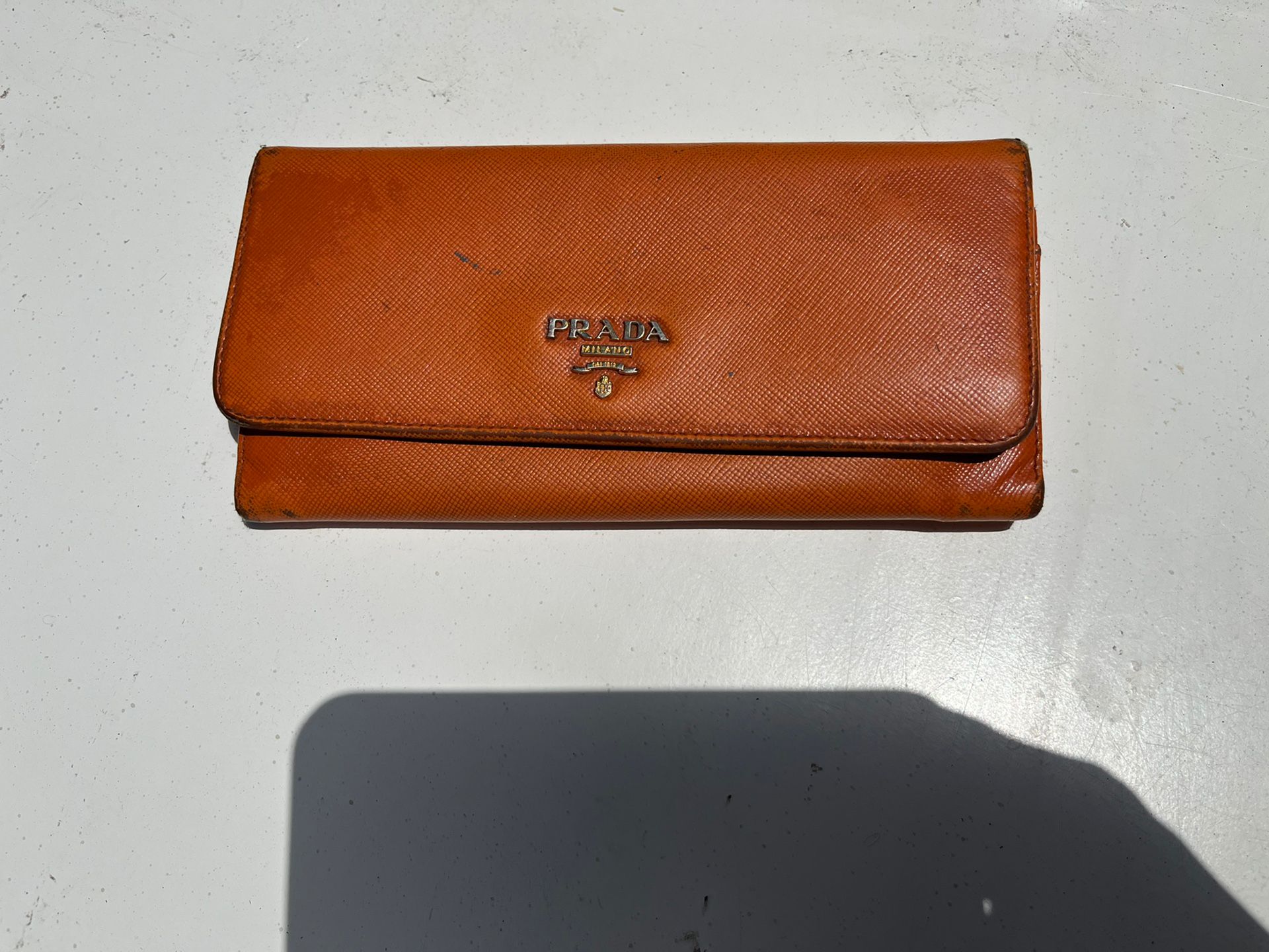 Prada Milano Wallet 2013 Papaya Orange Used Vintage