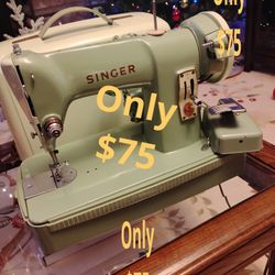 Vintage Singer Sewing Machine 3/4 Size Green 1962 All Metal