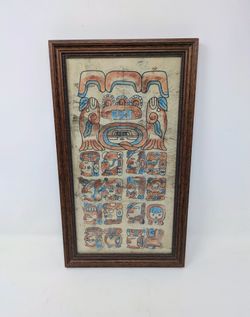 Vintage Hand-Painted Mayan "Long Count" Calendar on Parchment (Repro)