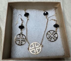 Gold-Tone Cross Medallion Necklace and Earring Set