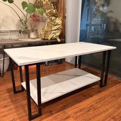 Marble Top Look Coffee Table With Metal Legs 