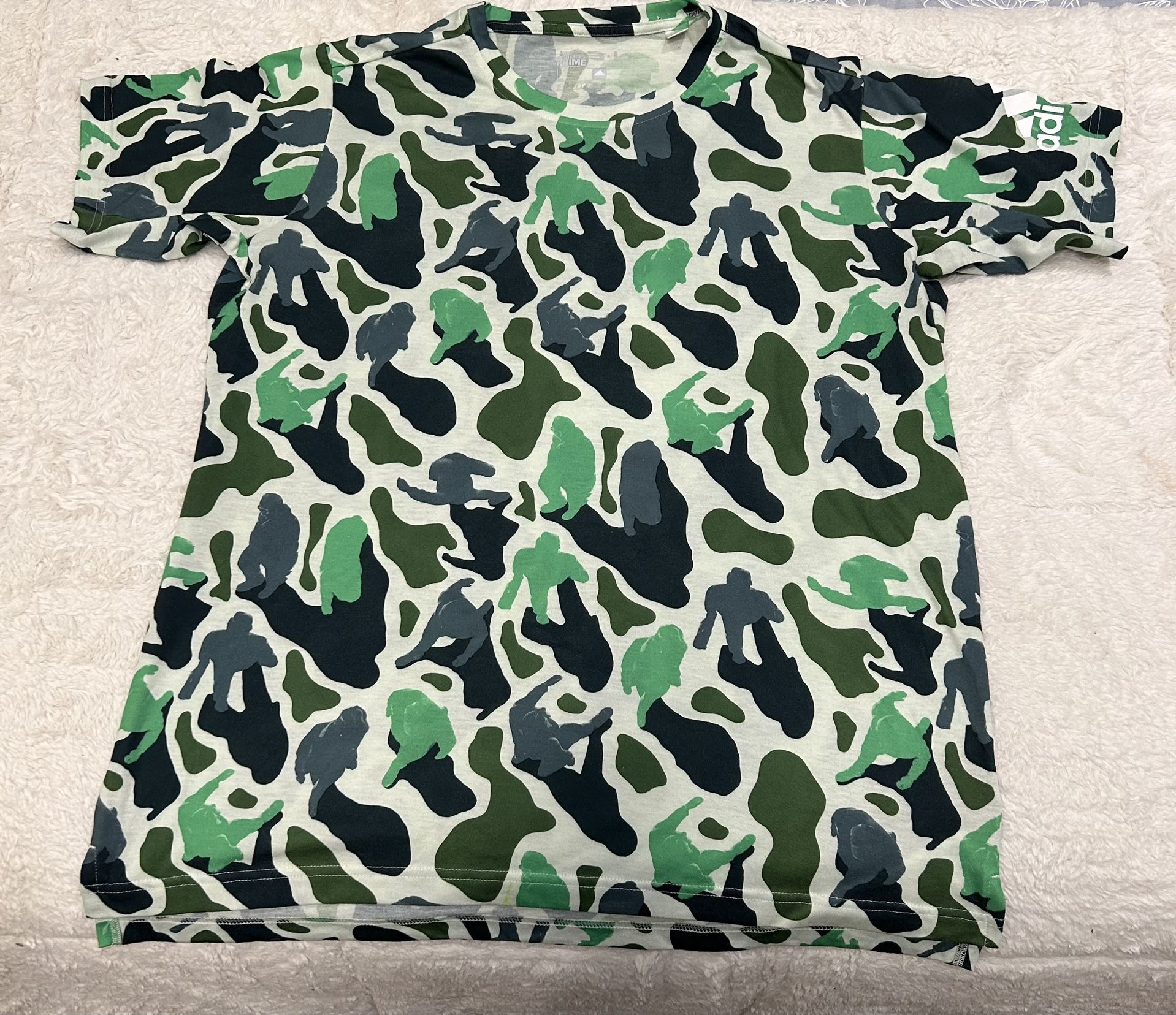 ADIDAS x NERD Pharrell FreeLift Prime Green Camo T-Shirt Climalite Large