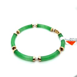 14kt Gold Jade Cylinder Bracelet 7 1/2” 11.00grams 153497 22