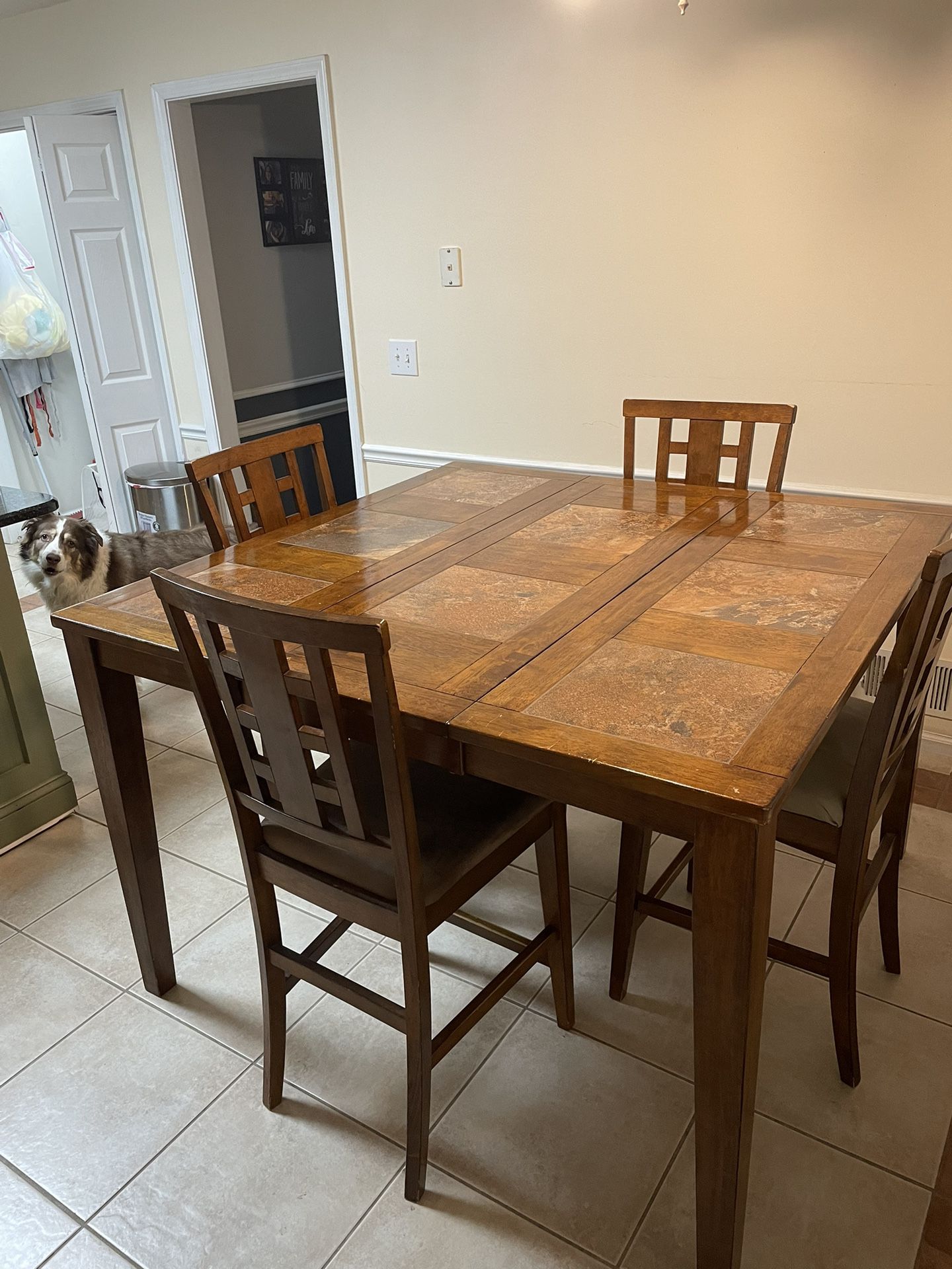 Large Wooden Dining Table & Chairs