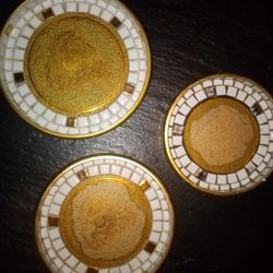 Nesting Set Of 3 Masoic Tile Coasters, But Dishes, Ashtrays