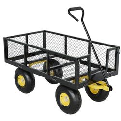 500 Lbs Garden Wagon 2-in-1 Heavy-Duty Steel Garden Cart with 10 Inch All-Terrain Tires and Removable Mesh Side Panels Black+Yellow