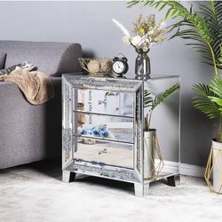 Nightstand Mirrored  Bedroom Glass End Table