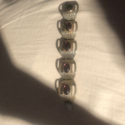 Vintage Mexican metal, marked, bracelet with 5 oval Amethysts 114.99