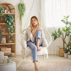 Hanging Chair, Hammock Chair with Large, Thick Cushion, Boho Swing Chair