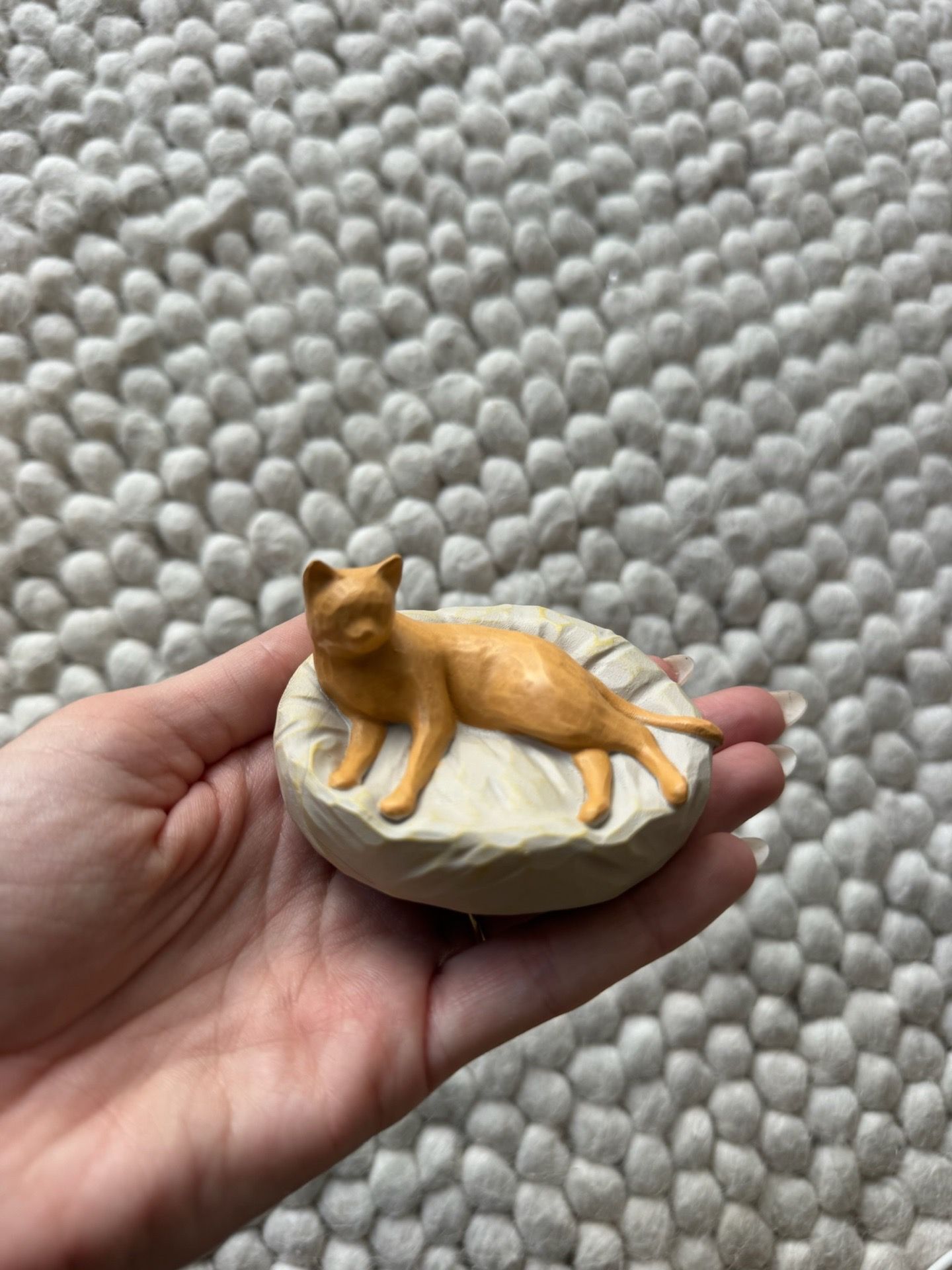 Hand-Carved Style Figurine Set - Woman with Cat + Sleeping Cat - In Original Boxes