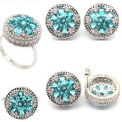 Sterling Silver .925 Stamped Swiss Blue Topaz  Set