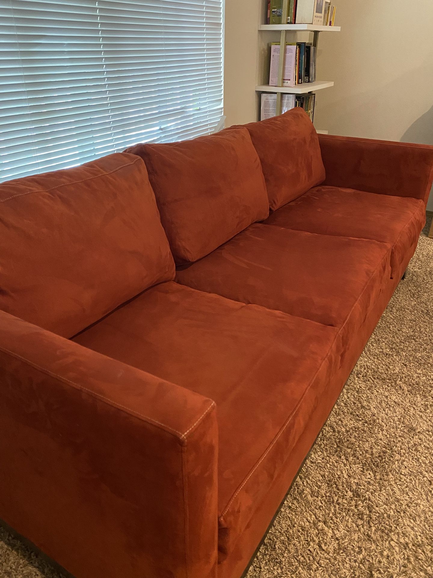 Matching Red Suede Couch And Chair