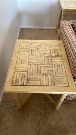Antique Vintage herringbone solid wood side table