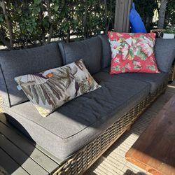 Wicker Outdoor Sectional Sofa Gray Cushions