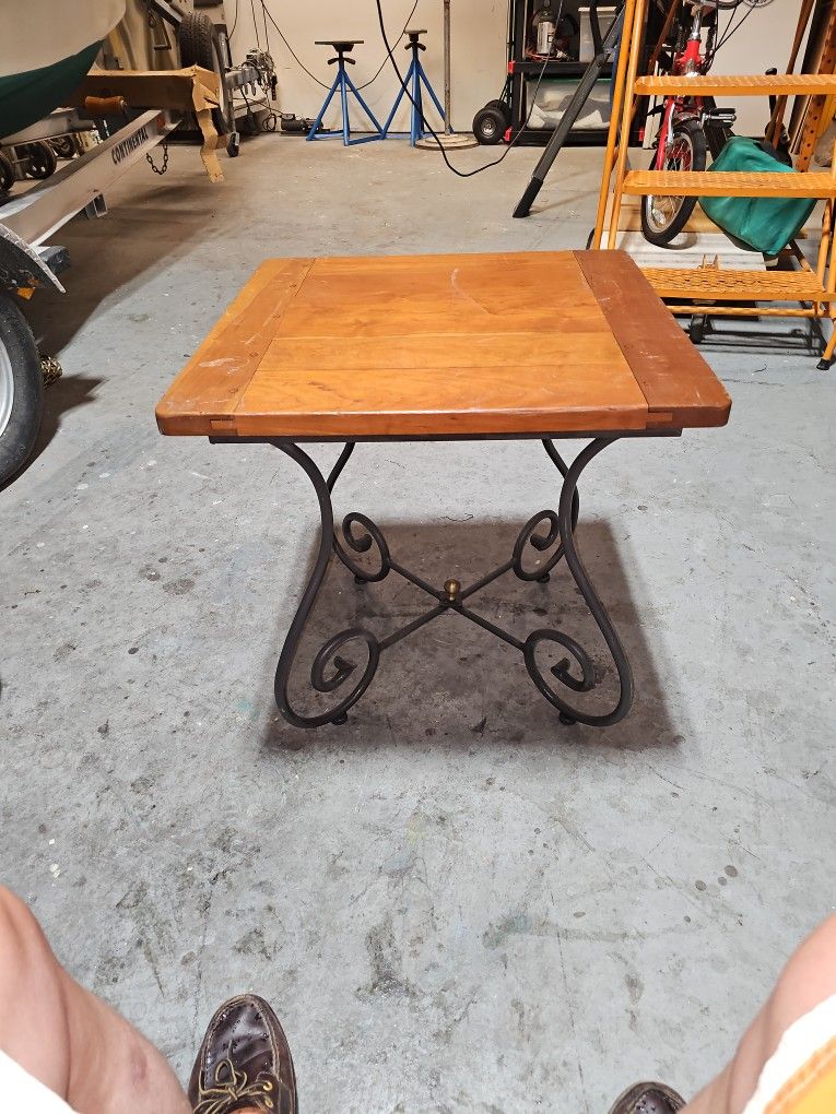 Soild cherry and wrought iron end table