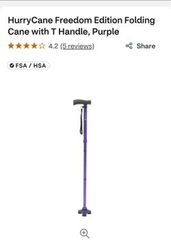 Folding cane t handle purple