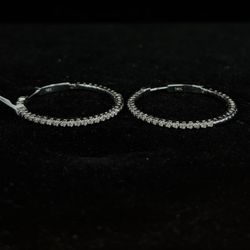 14KT White Gold Diamond Hoops
