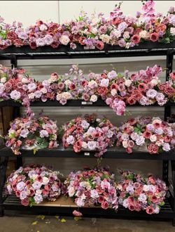 Luxury Floral Backdrop – 10x10 Stand + Drapes + 12 Floral Pieces