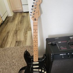 Fender STRAT MIM ,SPIDER V240 GUITAR AMP A D GIO GUITAR TRANSMITER.and FENDER GUITAR CASE.