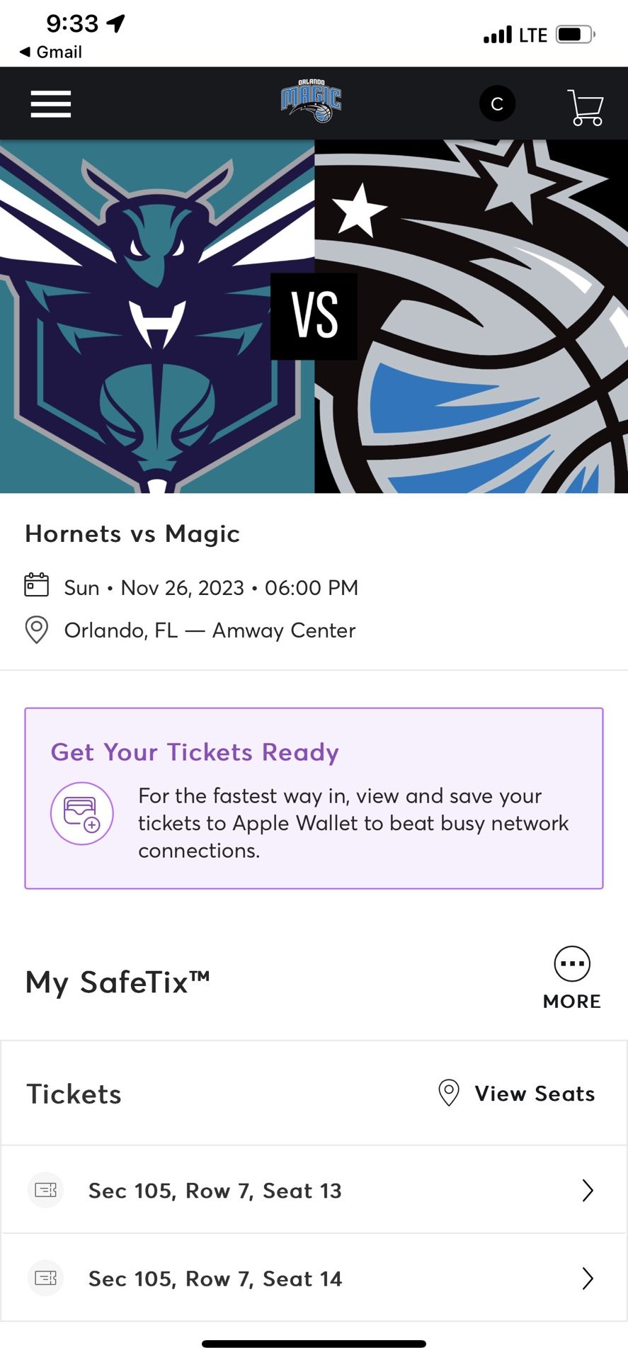 Hornets vs Magic Tickets 