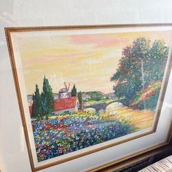 Framed Alex Perez Windmill Landscape – Signed Limited Edition