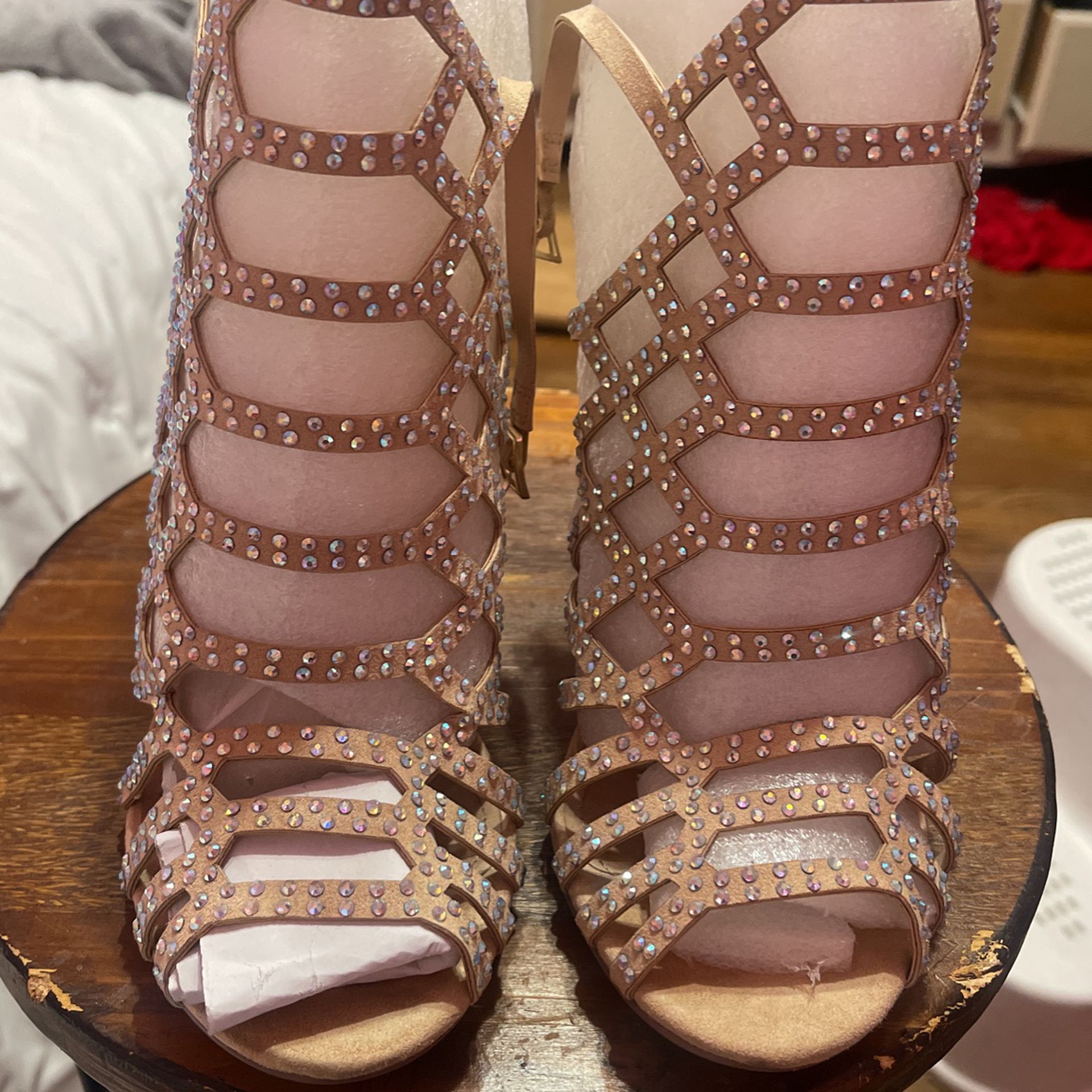 Champagne Studded Heels Size 8.5 