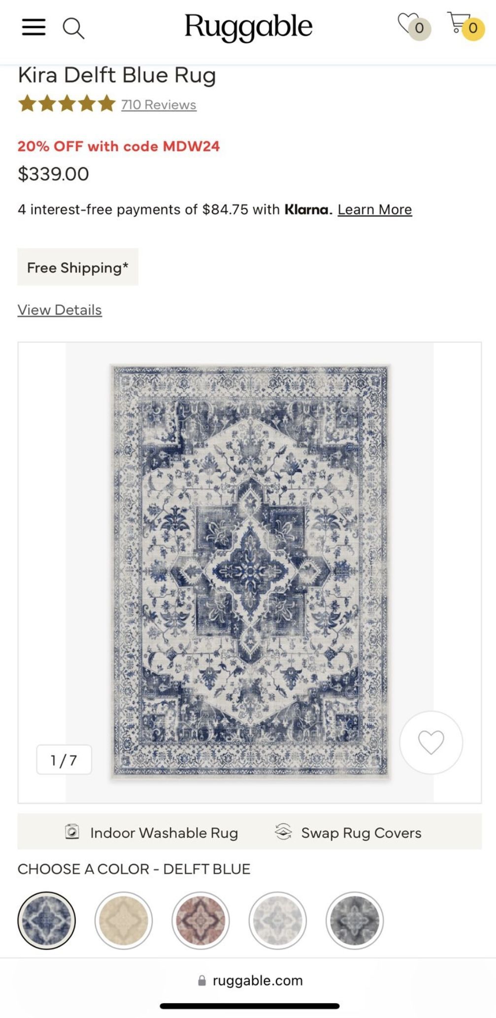 6x9 Ruggable Kira Delft Blue Rug
