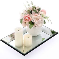 (1111-64) Glass Mirror Makeup Vanity Tray Black Rectangle Perfume Tray Jewelry Trinket Organizer Coffee Table Centrepiece Decorative Dresser Tray Bath