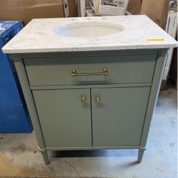 allen + roth Rian 30-in Sea green Undermount Single Sink Bathroom Vanity with White Engineered Stone