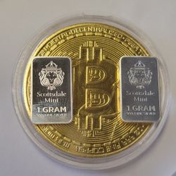 1oz Gold Bitcoin Round + 2g Scottsdale Silver Bars